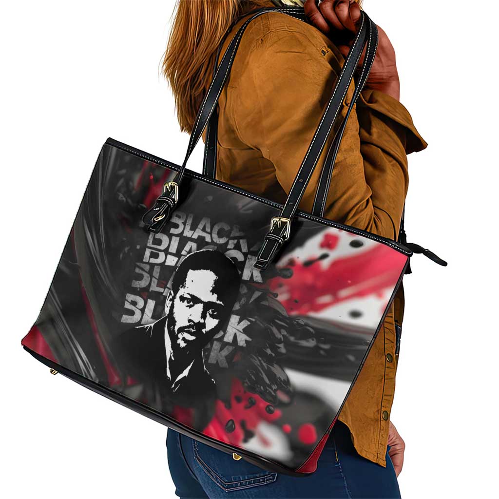 Steve Biko Leather Tote Bag with Black Consciousness Portrait, Power Fist Symbol and Red-Black Freedom - African Pride