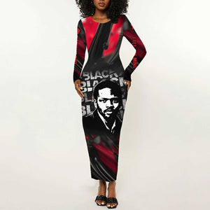 Steve Biko Long Sleeve Bodycon Dress with Black Consciousness Portrait, Power Fist Symbol and Red-Black Freedom - African Pride