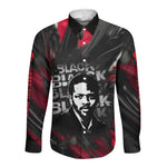 Steve Biko Long Sleeve Button Shirt with Black Consciousness Portrait, Power Fist Symbol and Red-Black Freedom - African Pride