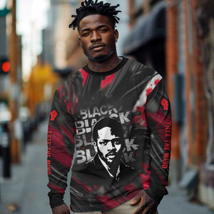 Steve Biko Long Sleeve Shirt with Black Consciousness Portrait, Power Fist Symbol and Red-Black Freedom - African Pride