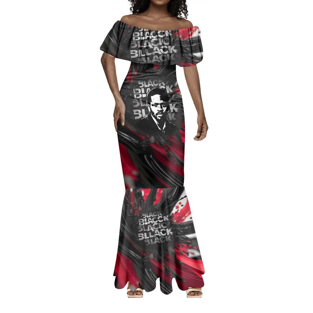 Steve Biko Mermaid Dress with Black Consciousness Portrait, Power Fist Symbol and Red-Black Freedom - African Pride