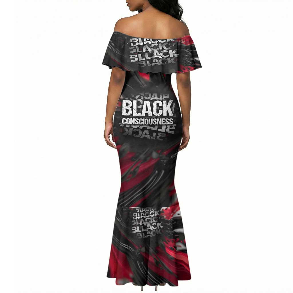 Steve Biko Mermaid Dress with Black Consciousness Portrait, Power Fist Symbol and Red-Black Freedom - African Pride