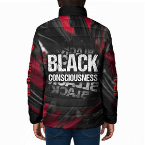 Steve Biko Padded Jacket with Black Consciousness Portrait, Power Fist Symbol and Red-Black Freedom - African Pride