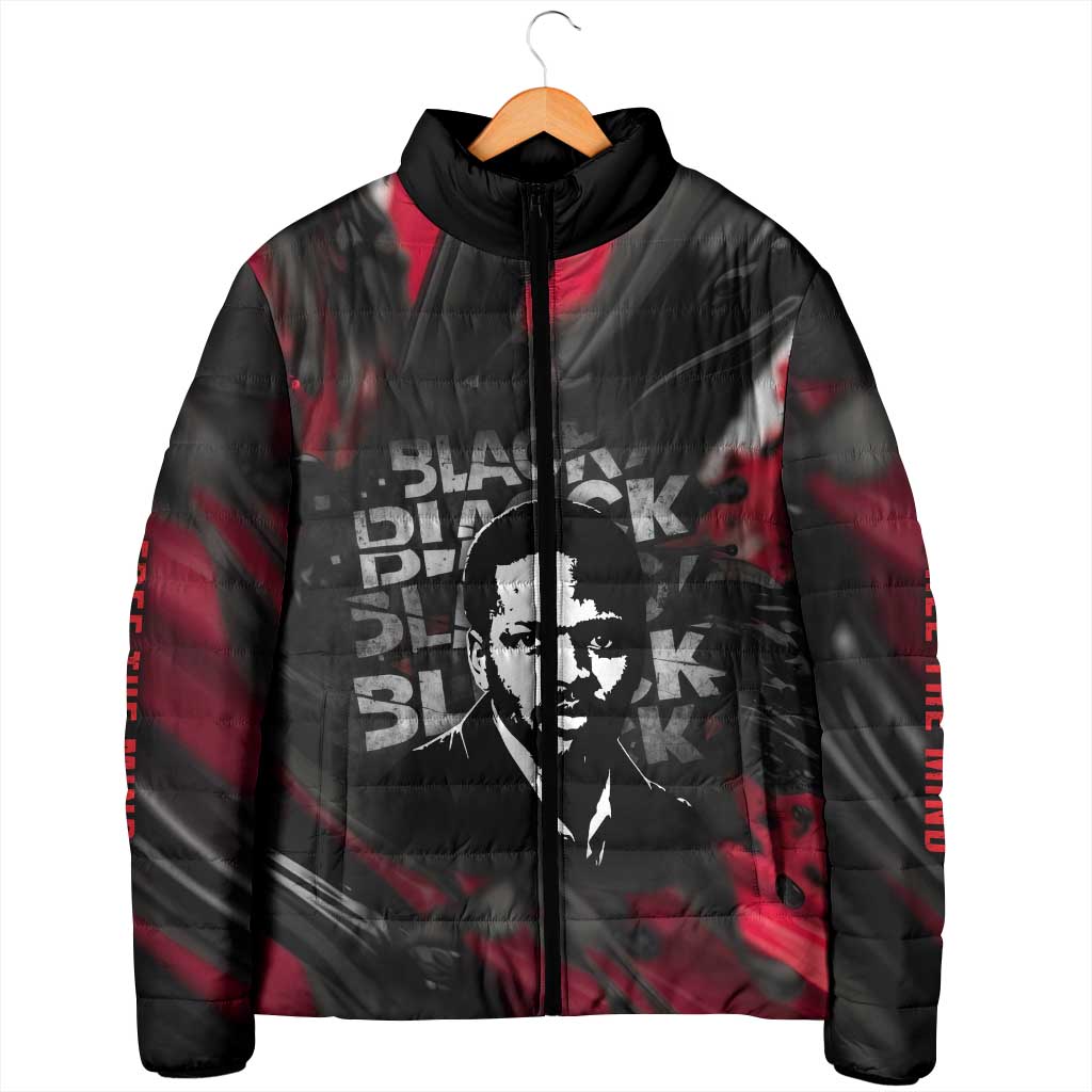 Steve Biko Padded Jacket with Black Consciousness Portrait, Power Fist Symbol and Red-Black Freedom - African Pride