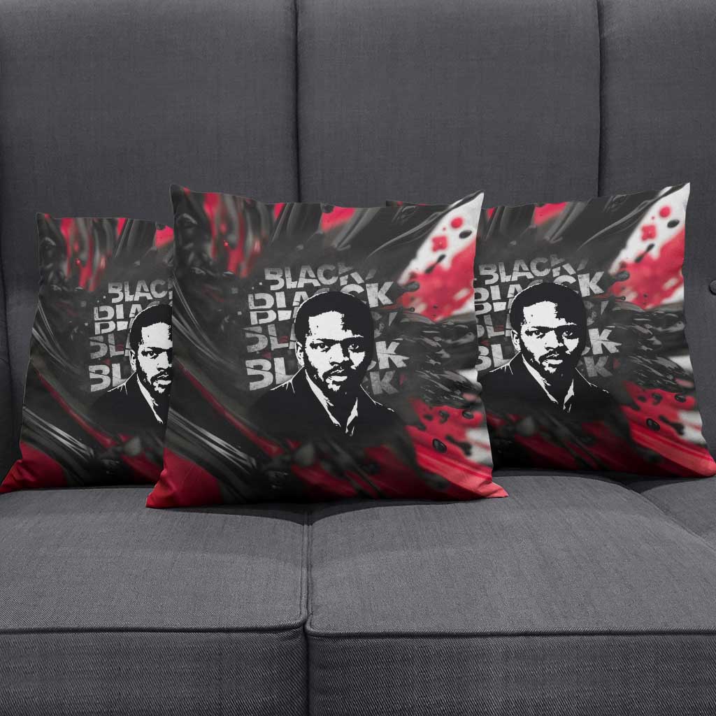 Steve Biko Pillow Cover with Black Consciousness Portrait, Power Fist Symbol and Red-Black Freedom - African Pride