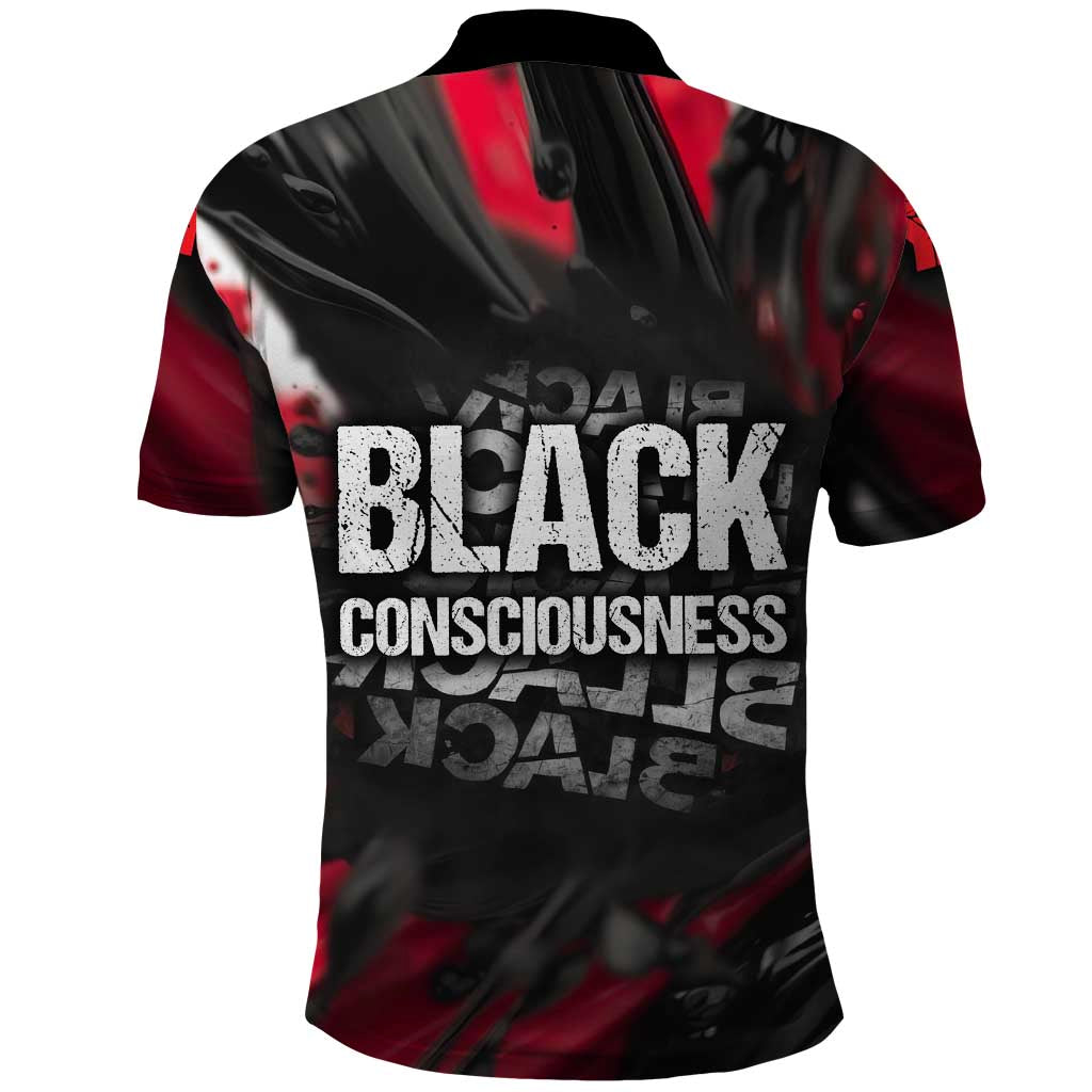 Steve Biko Polo Shirt with Black Consciousness Portrait, Power Fist Symbol and Red-Black Freedom - African Pride
