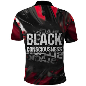 Steve Biko Polo Shirt with Black Consciousness Portrait, Power Fist Symbol and Red-Black Freedom - African Pride