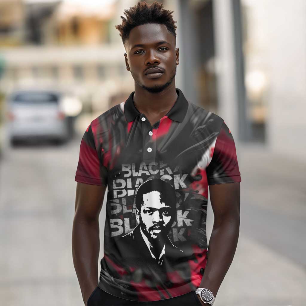Steve Biko Polo Shirt with Black Consciousness Portrait, Power Fist Symbol and Red-Black Freedom - African Pride