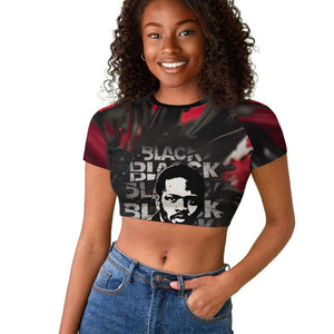 Steve Biko Raglan Cropped T shirt with Black Consciousness Portrait, Power Fist Symbol and Red-Black Freedom - African Pride