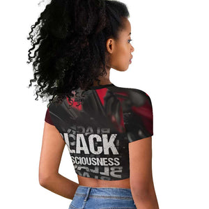 Steve Biko Raglan Cropped T shirt with Black Consciousness Portrait, Power Fist Symbol and Red-Black Freedom - African Pride