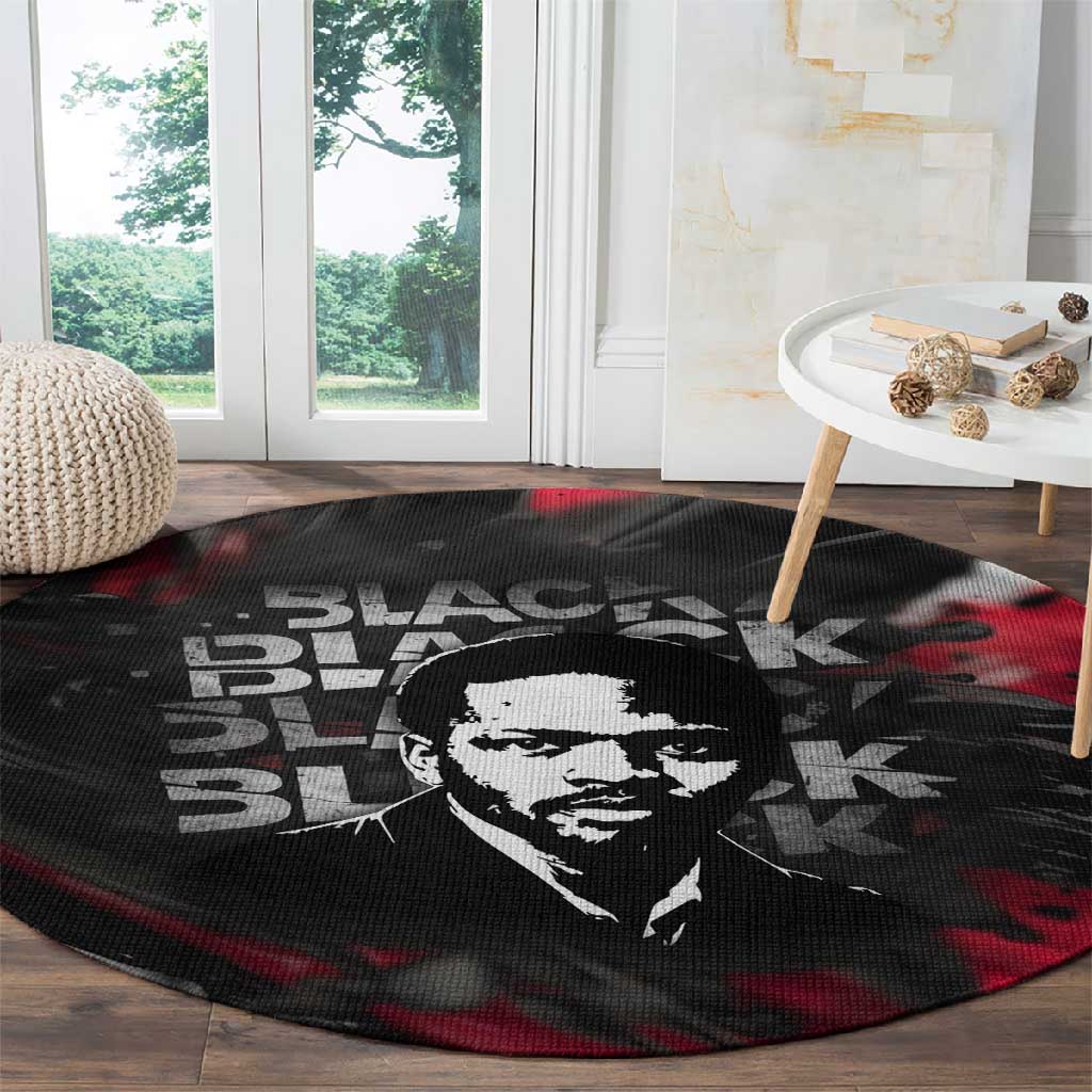 Steve Biko Round Carpet with Black Consciousness Portrait, Power Fist Symbol and Red-Black Freedom - African Pride