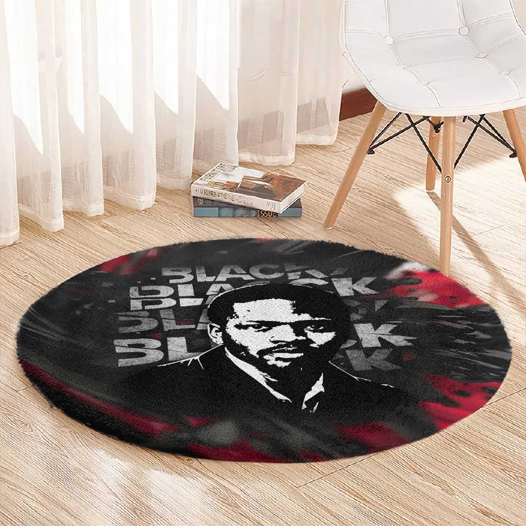 Steve Biko Round Carpet with Black Consciousness Portrait, Power Fist Symbol and Red-Black Freedom - African Pride