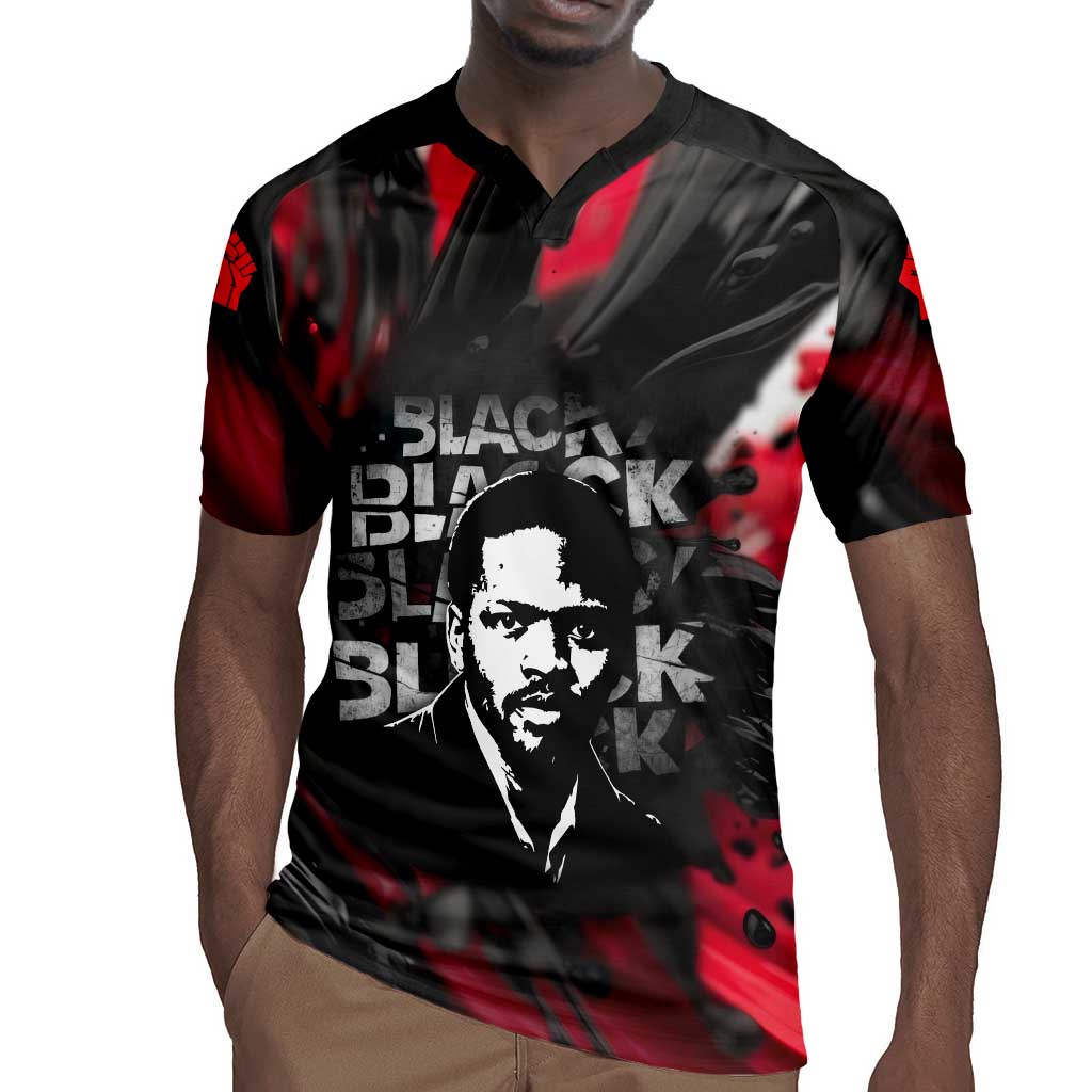Steve Biko Rugby Jersey with Black Consciousness Portrait, Power Fist Symbol and Red-Black Freedom - African Pride