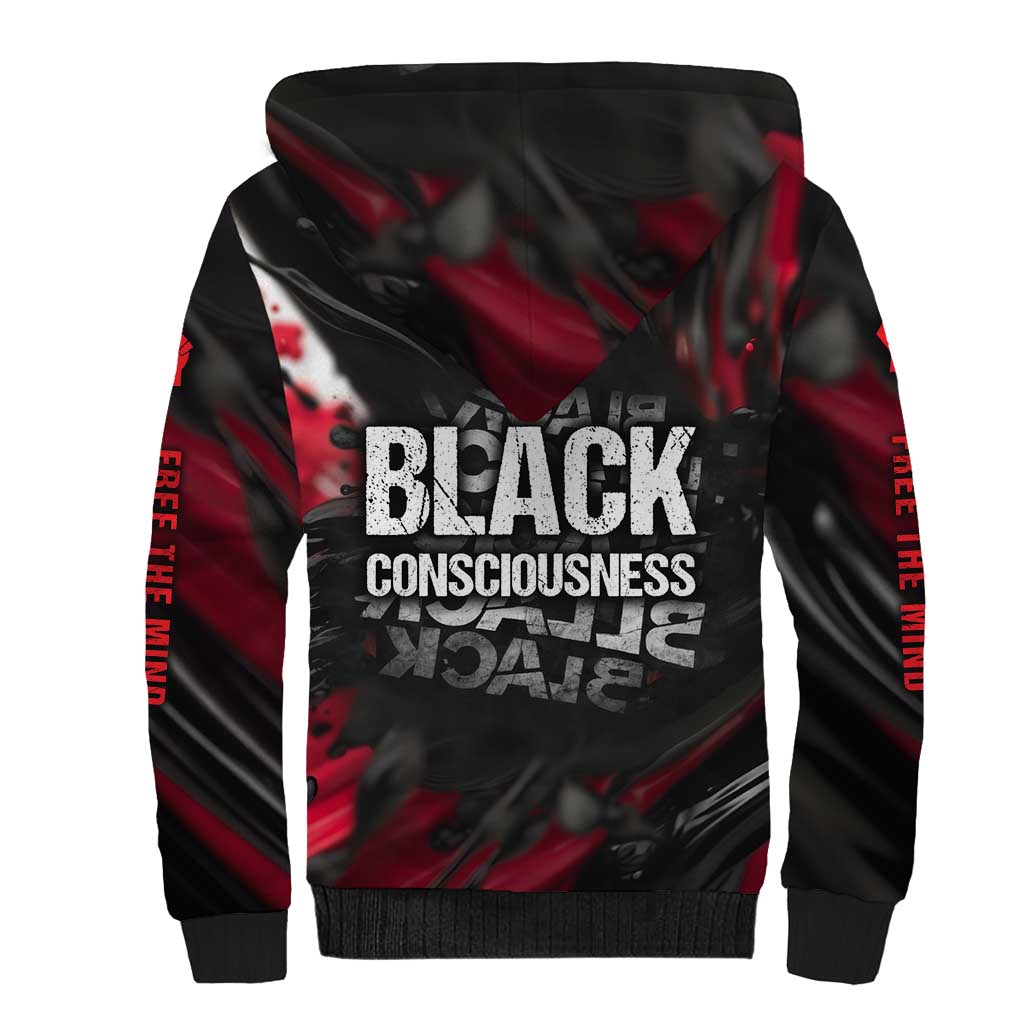 Steve Biko Sherpa Hoodie with Black Consciousness Portrait, Power Fist Symbol and Red-Black Freedom - African Pride