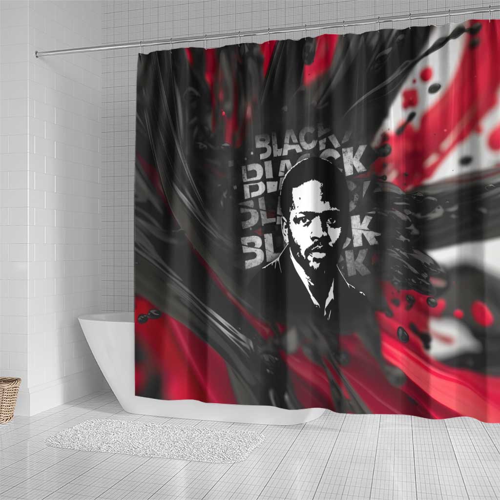 Steve Biko Shower Curtain with Black Consciousness Portrait, Power Fist Symbol and Red-Black Freedom - African Pride