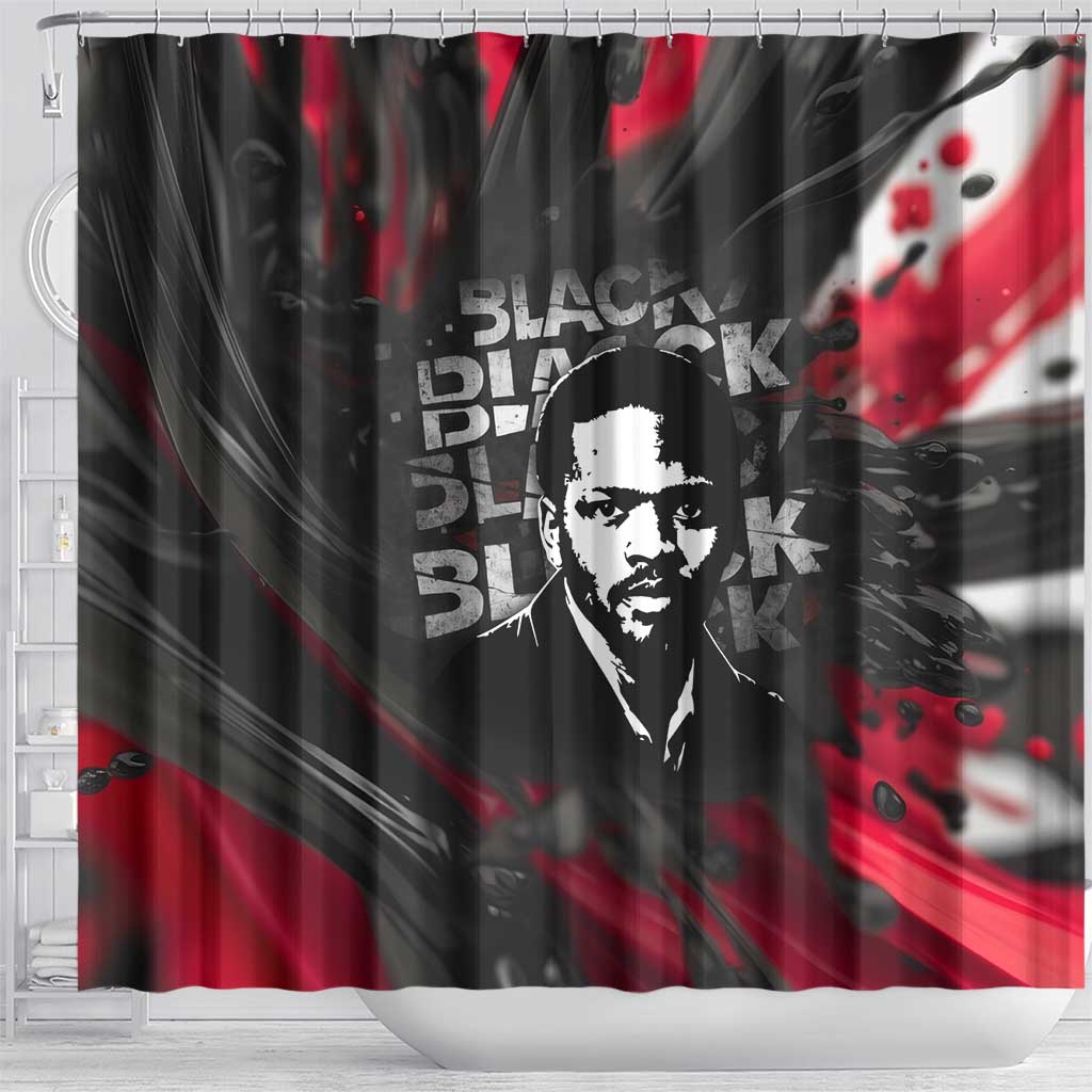 Steve Biko Shower Curtain with Black Consciousness Portrait, Power Fist Symbol and Red-Black Freedom - African Pride