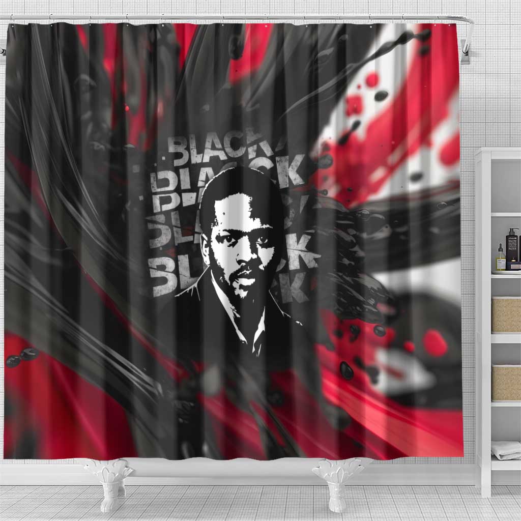 Steve Biko Shower Curtain with Black Consciousness Portrait, Power Fist Symbol and Red-Black Freedom - African Pride