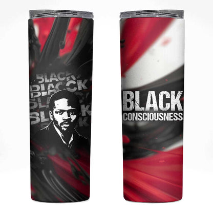 Steve Biko Skinny Tumbler with Black Consciousness Portrait, Power Fist Symbol and Red-Black Freedom - African Pride