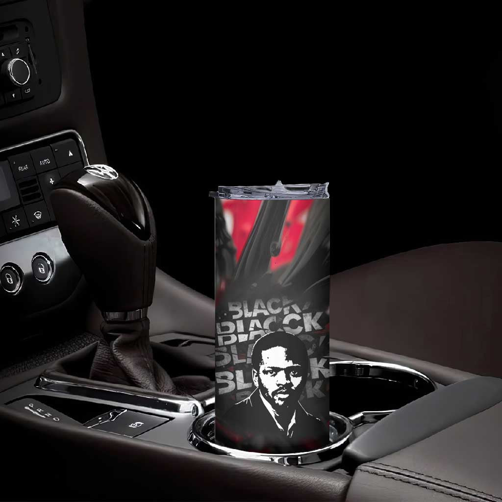 Steve Biko Skinny Tumbler with Black Consciousness Portrait, Power Fist Symbol and Red-Black Freedom - African Pride