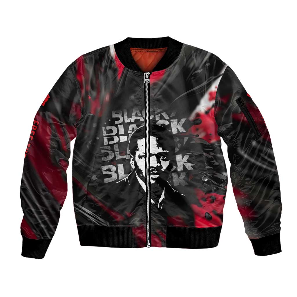 Steve Biko Sleeve Zip Bomber Jacket with Black Consciousness Portrait, Power Fist Symbol and Red-Black Freedom - African Pride