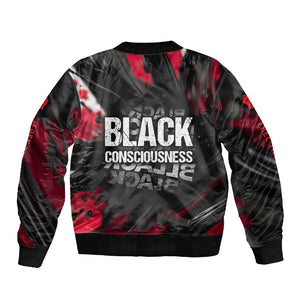 Steve Biko Sleeve Zip Bomber Jacket with Black Consciousness Portrait, Power Fist Symbol and Red-Black Freedom - African Pride