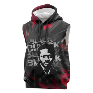 Steve Biko Sleeveless Hoodie with Black Consciousness Portrait, Power Fist Symbol and Red-Black Freedom - African Pride