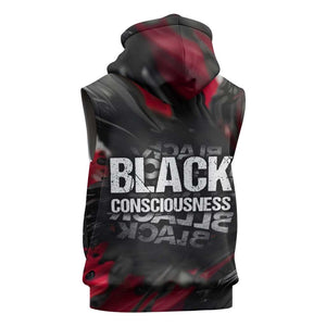 Steve Biko Sleeveless Hoodie with Black Consciousness Portrait, Power Fist Symbol and Red-Black Freedom - African Pride