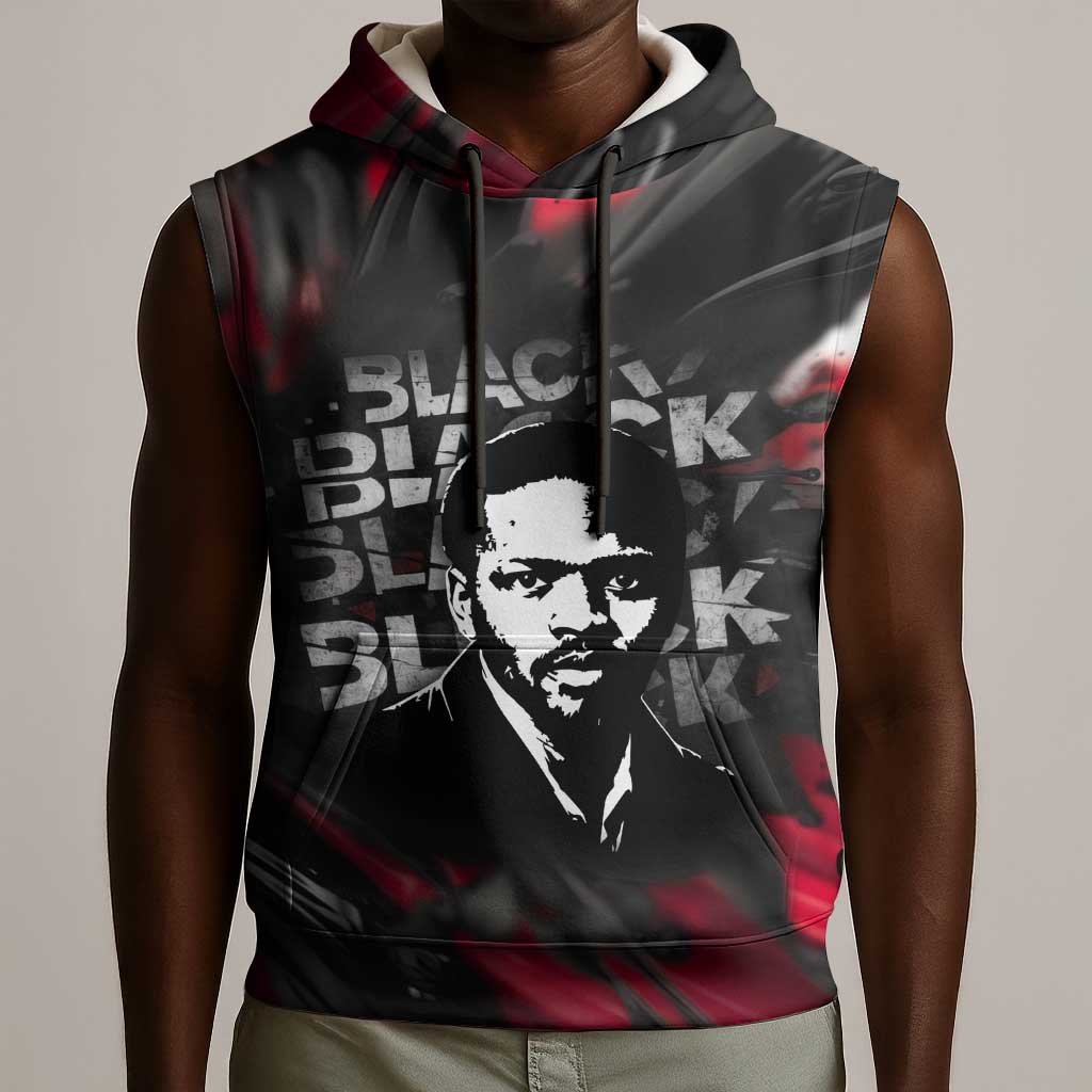 Steve Biko Sleeveless Hoodie with Black Consciousness Portrait, Power Fist Symbol and Red-Black Freedom - African Pride
