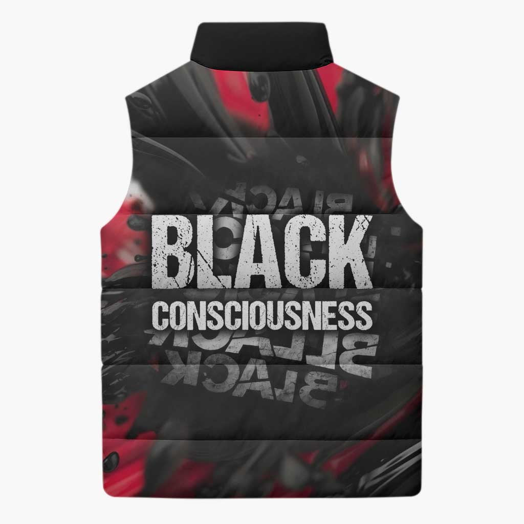 Steve Biko Sleeveless Puffer Jacket with Black Consciousness Portrait, Power Fist Symbol and Red-Black Freedom - African Pride