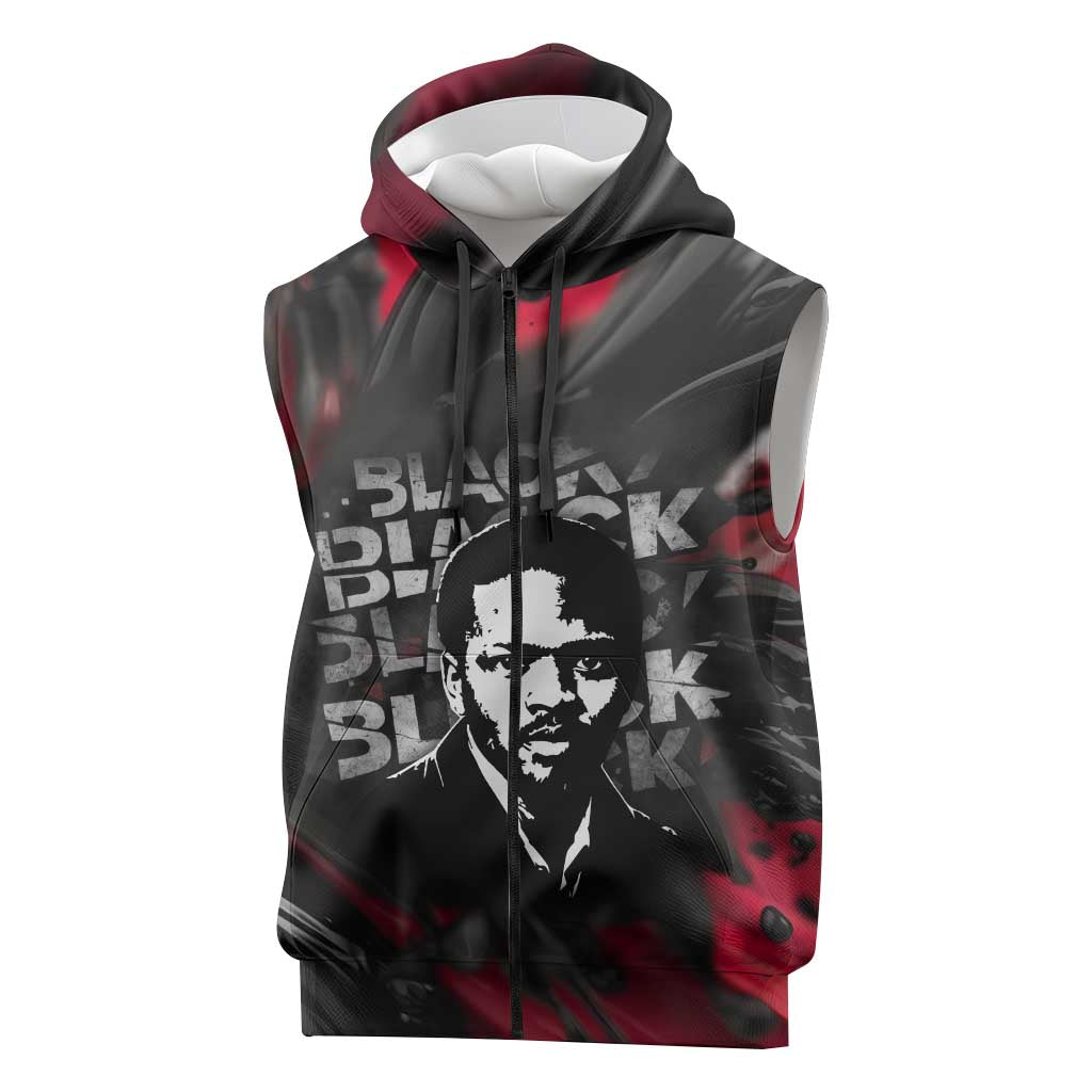 Steve Biko Sleeveless Zip Hoodie with Black Consciousness Portrait, Power Fist Symbol and Red-Black Freedom - African Pride