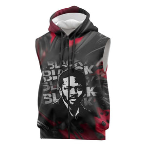 Steve Biko Sleeveless Zip Hoodie with Black Consciousness Portrait, Power Fist Symbol and Red-Black Freedom - African Pride