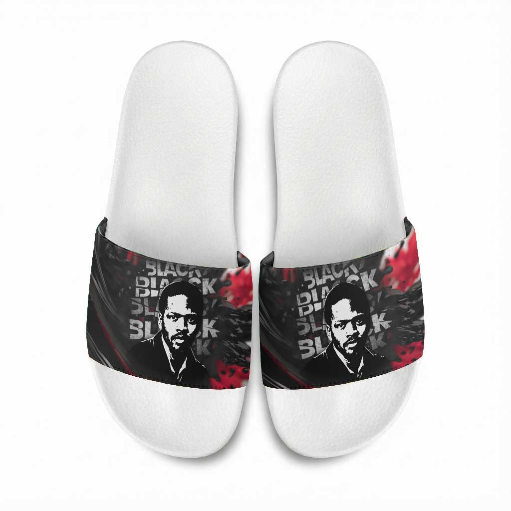 Steve Biko Slide Sandals with Black Consciousness Portrait, Power Fist Symbol and Red-Black Freedom - African Pride