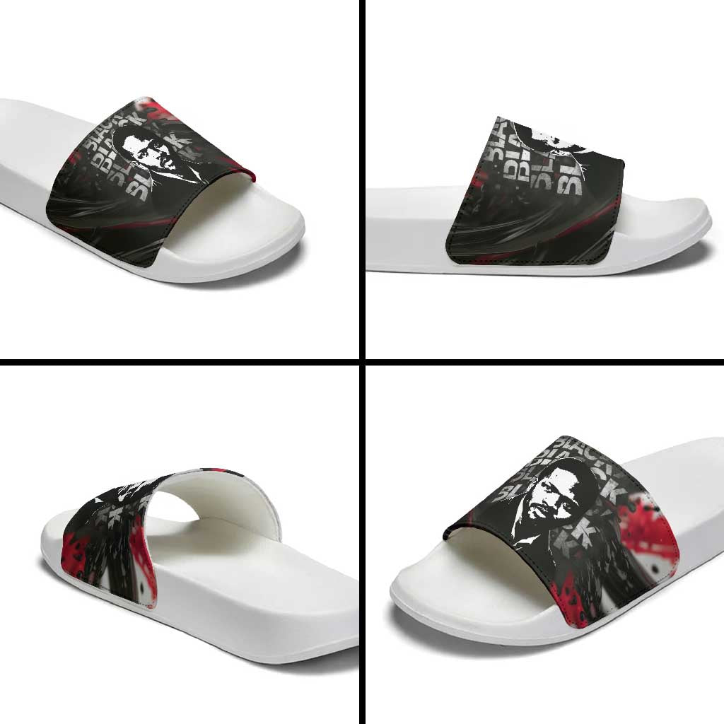 Steve Biko Slide Sandals with Black Consciousness Portrait, Power Fist Symbol and Red-Black Freedom - African Pride