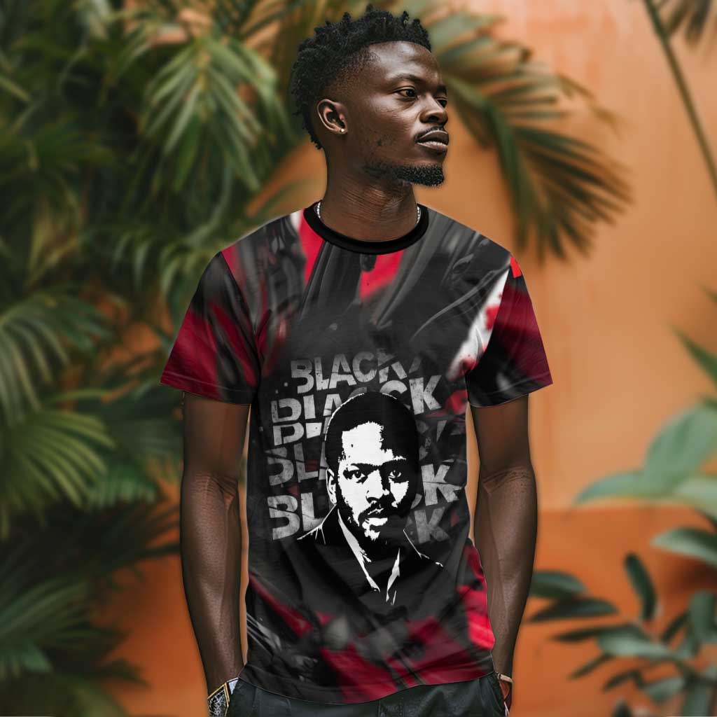 Steve Biko T shirt with Black Consciousness Portrait, Power Fist Symbol and Red-Black Freedom - African Pride