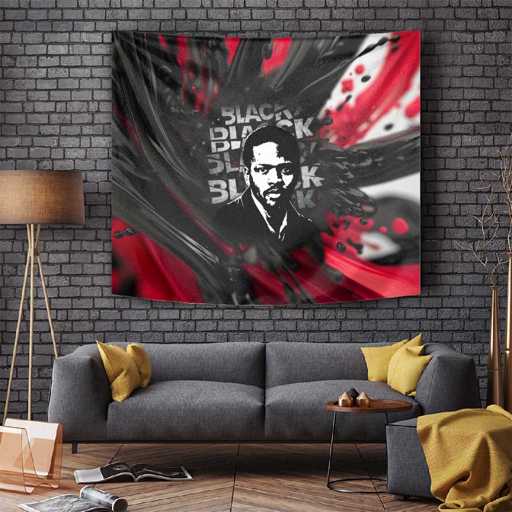 Steve Biko Tapestry with Black Consciousness Portrait, Power Fist Symbol and Red-Black Freedom - African Pride