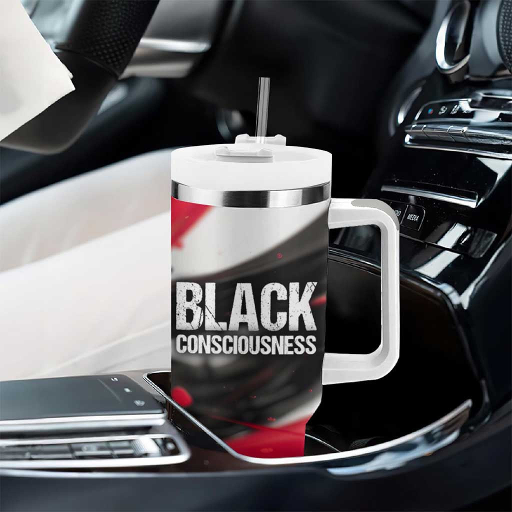 Steve Biko Tumbler With Handle with Black Consciousness Portrait, Power Fist Symbol and Red-Black Freedom - African Pride
