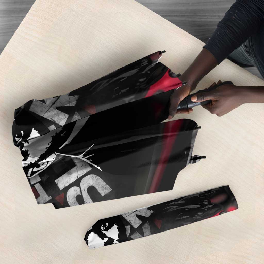 Steve Biko Umbrella with Black Consciousness Portrait, Power Fist Symbol and Red-Black Freedom - African Pride