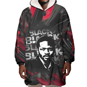 Steve Biko Wearable Blanket Hoodie with Black Consciousness Portrait, Power Fist Symbol and Red-Black Freedom - African Pride