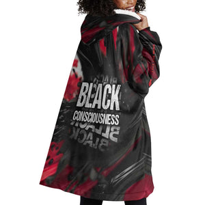 Steve Biko Wearable Blanket Hoodie with Black Consciousness Portrait, Power Fist Symbol and Red-Black Freedom - African Pride