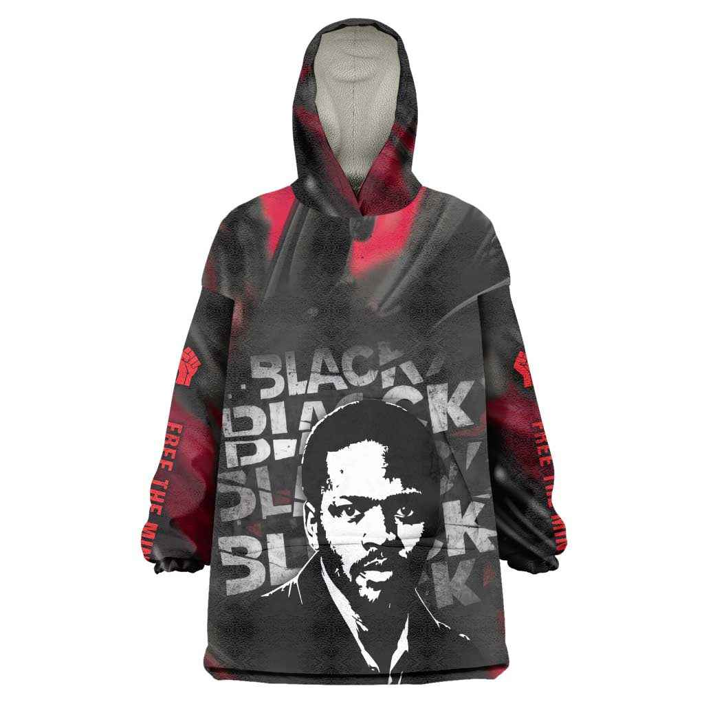 Steve Biko Wearable Blanket Hoodie with Black Consciousness Portrait, Power Fist Symbol and Red-Black Freedom - African Pride
