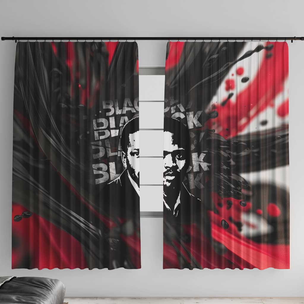 Steve Biko Window Curtain with Black Consciousness Portrait, Power Fist Symbol and Red-Black Freedom - African Pride
