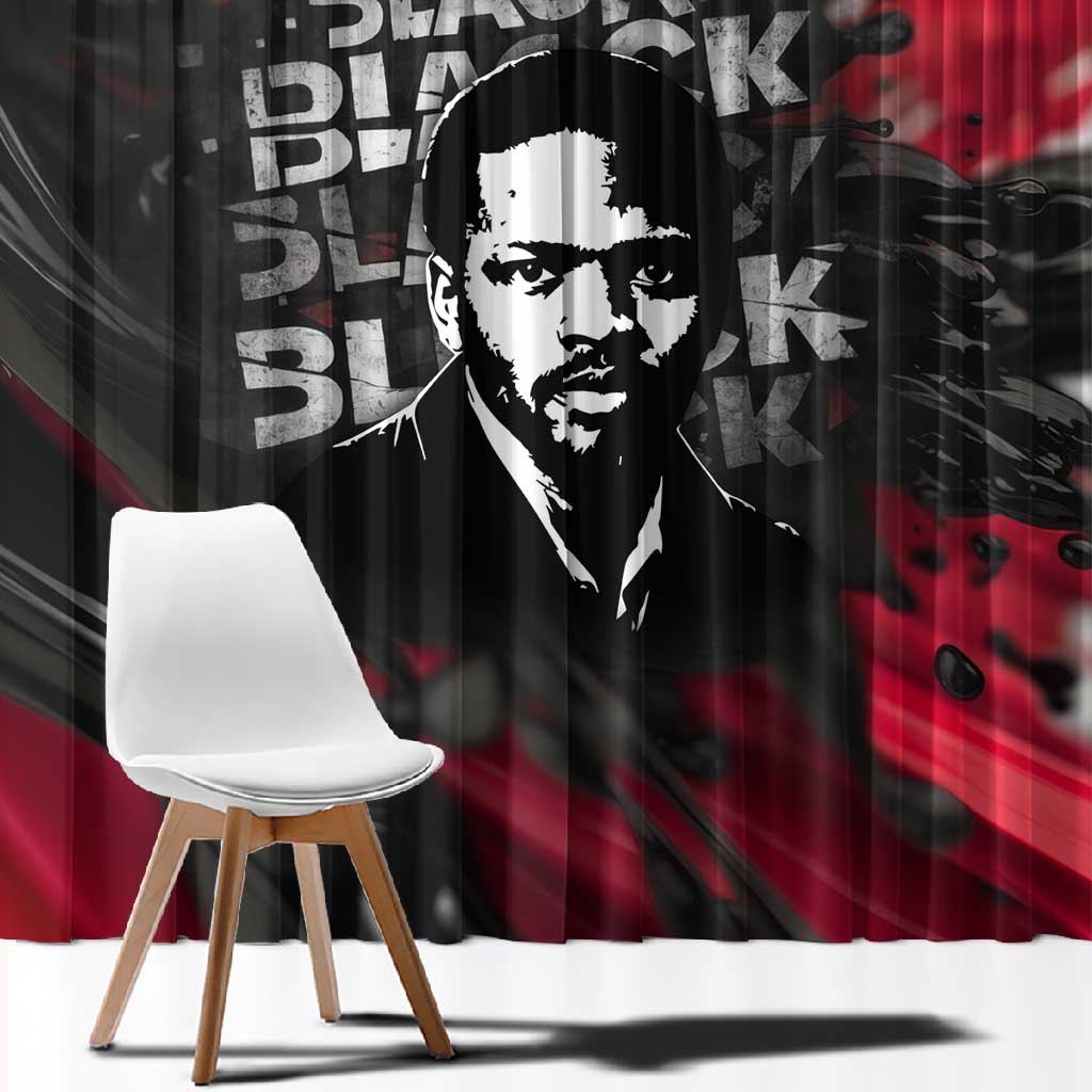 Steve Biko Window Curtain with Black Consciousness Portrait, Power Fist Symbol and Red-Black Freedom - African Pride