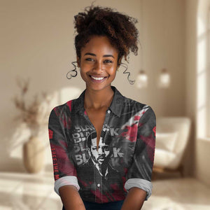 Steve Biko Women Casual Shirt with Black Consciousness Portrait, Power Fist Symbol and Red-Black Freedom - African Pride