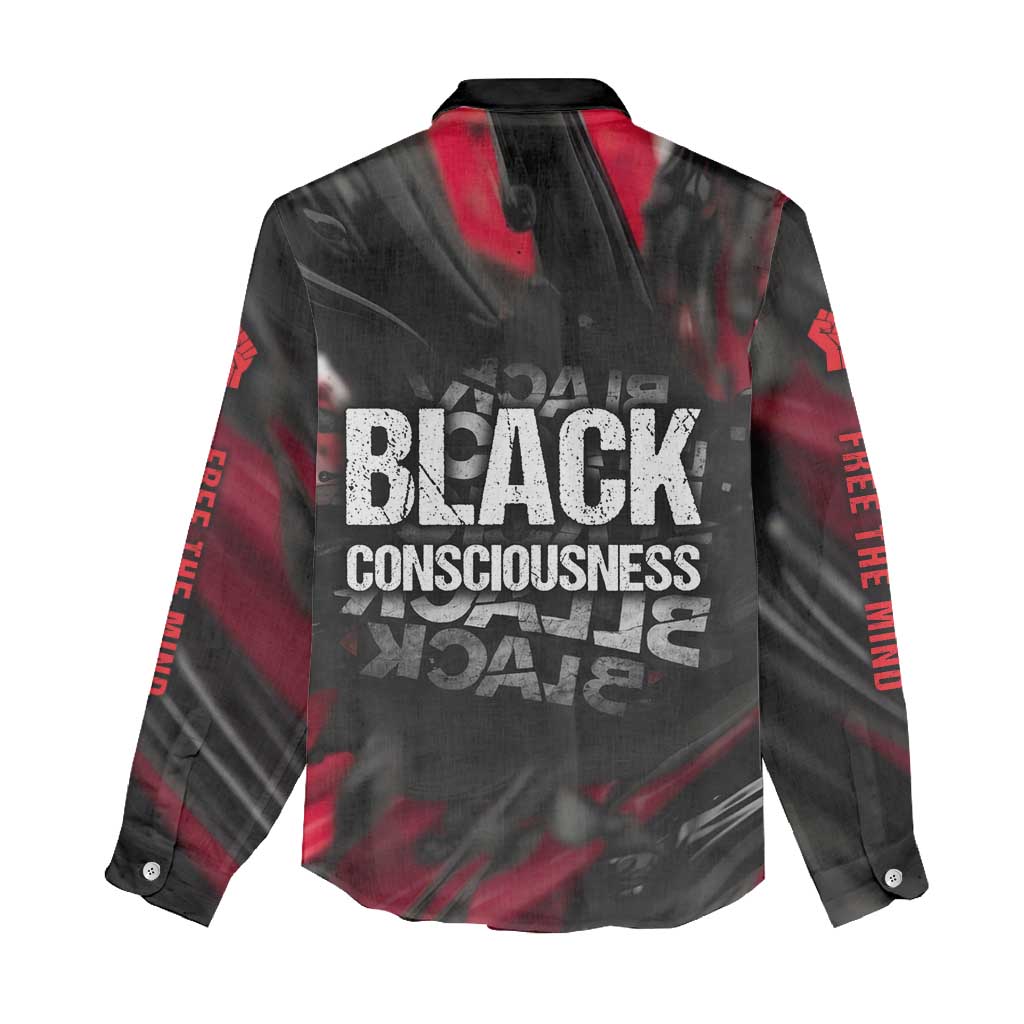Steve Biko Women Casual Shirt with Black Consciousness Portrait, Power Fist Symbol and Red-Black Freedom - African Pride