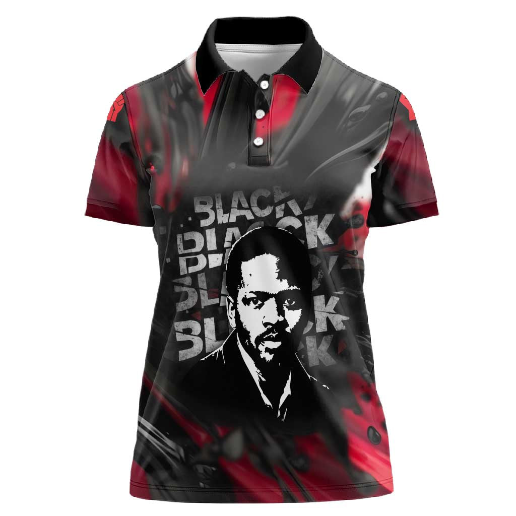 Steve Biko Women Polo Shirt with Black Consciousness Portrait, Power Fist Symbol and Red-Black Freedom - African Pride