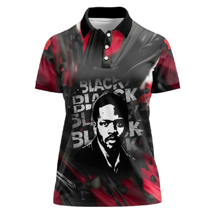 Steve Biko Women Polo Shirt with Black Consciousness Portrait, Power Fist Symbol and Red-Black Freedom - African Pride