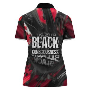 Steve Biko Women Polo Shirt with Black Consciousness Portrait, Power Fist Symbol and Red-Black Freedom - African Pride