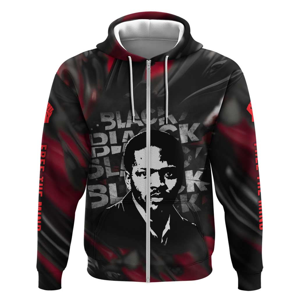 Steve Biko Zip Hoodie with Black Consciousness Portrait, Power Fist Symbol and Red-Black Freedom - African Pride