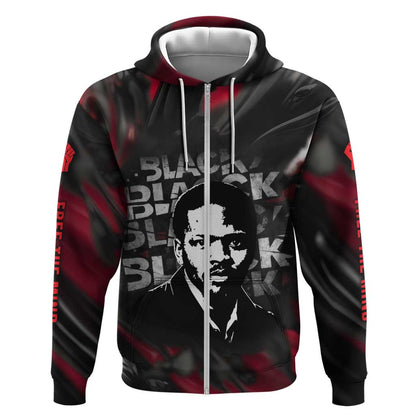 Steve Biko Zip Hoodie with Black Consciousness Portrait, Power Fist Symbol and Red-Black Freedom - African Pride