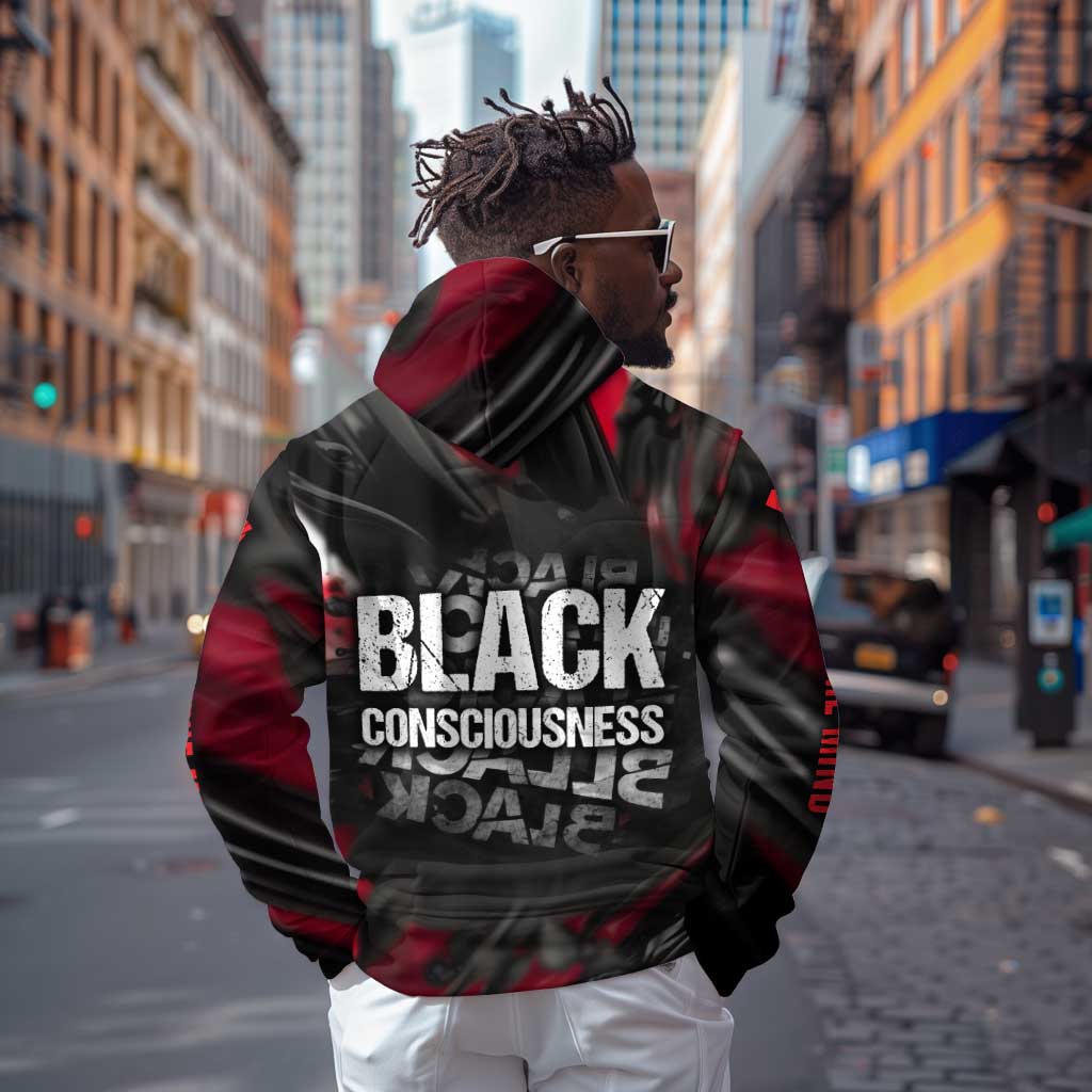 Steve Biko Zip Hoodie with Black Consciousness Portrait, Power Fist Symbol and Red-Black Freedom - African Pride